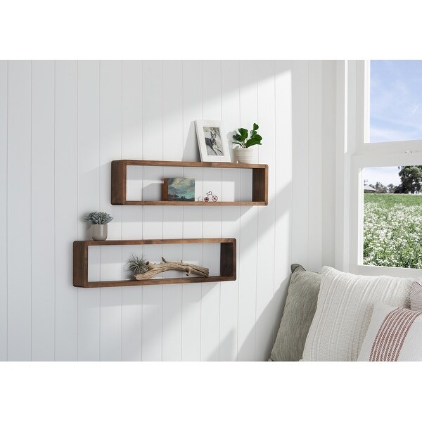 Handmade Stackable Floating Box Shelf Set of 2 Walnut by Ashley